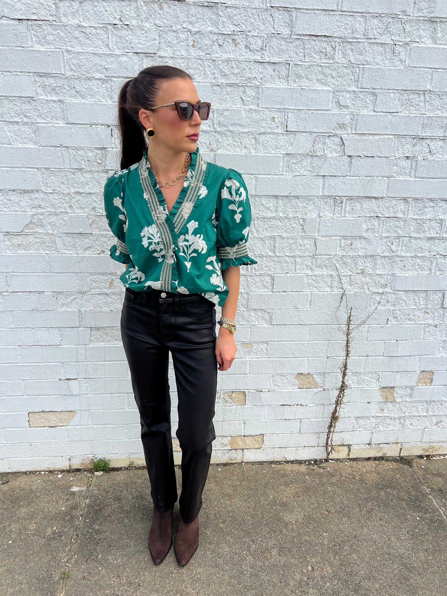 GENA GREEN FLORAL TOP