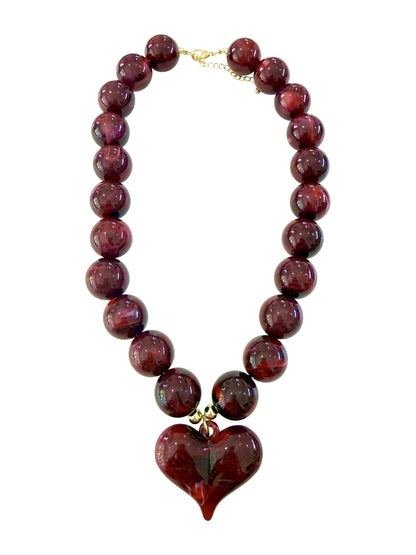 KAIDEN CHUNKY BEADED NECKLACE W/ HEART CHARM-2
