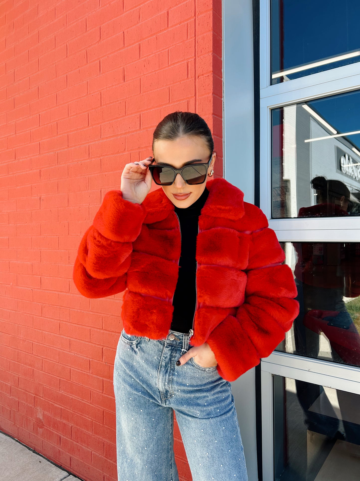 PANELED FAUX FUR CROP