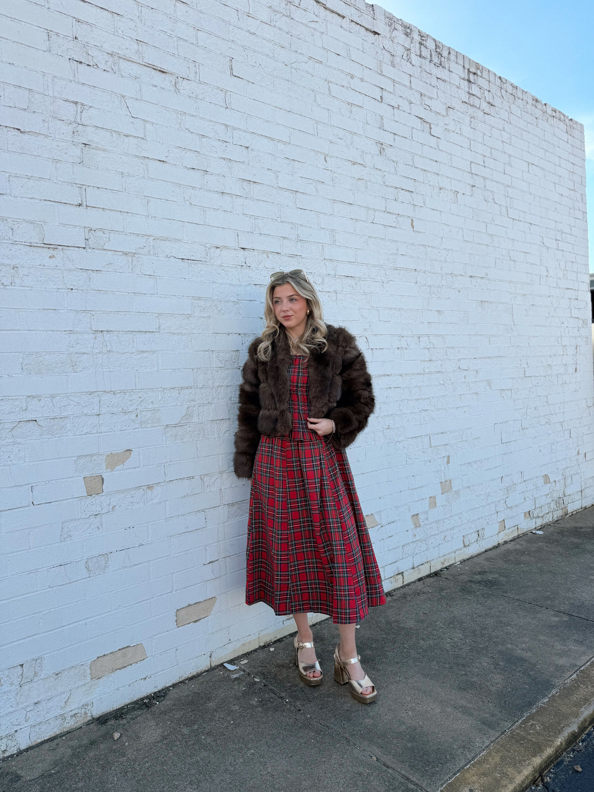 PLAID STRAPPY MAXI DRESS