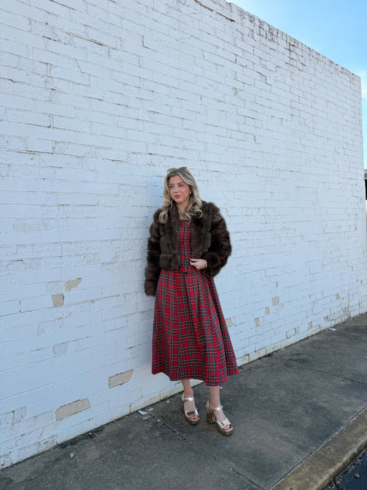 PLAID STRAPPY MAXI DRESS
