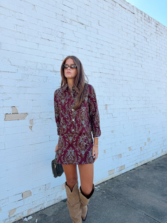 PAISLEY PRINT HOOK FRONT MINI SKIRT