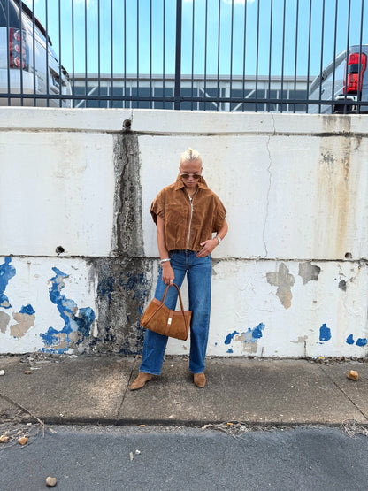 SLEEVELESS SUEDE ZIP JACKET