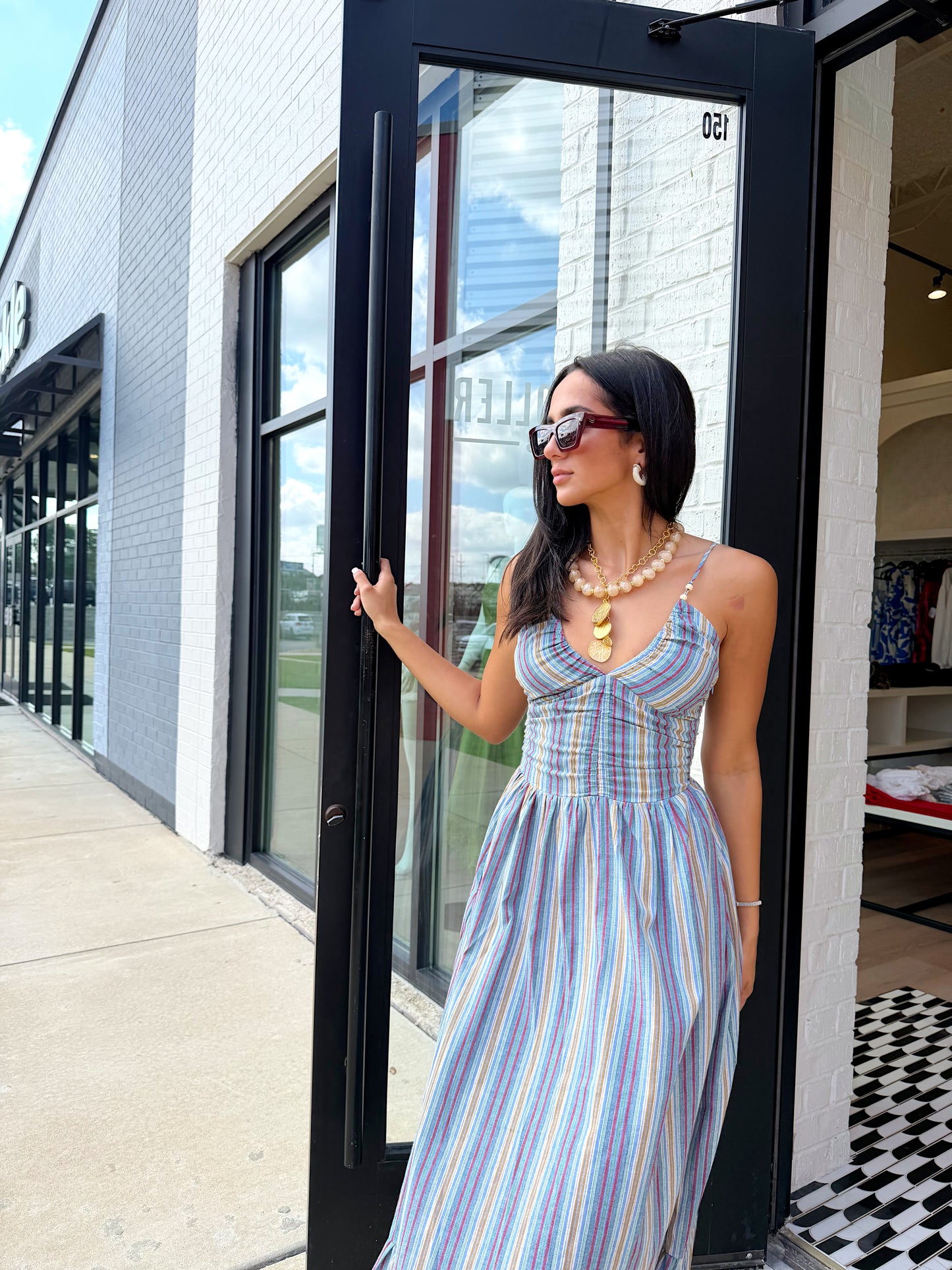 JAYDA STRIPED BEADED MAXI DRESS