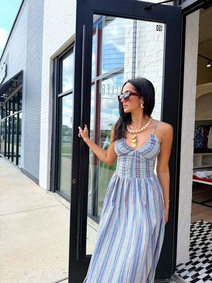 JAYDA STRIPED BEADED MAXI DRESS