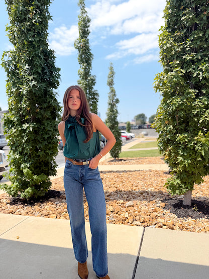 SLEEVELESS BUTTON UP WITH BOW