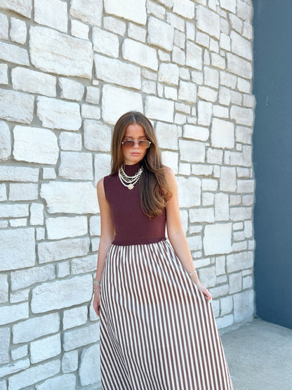 MOCKNECK STRIPED SKIRT MAXI