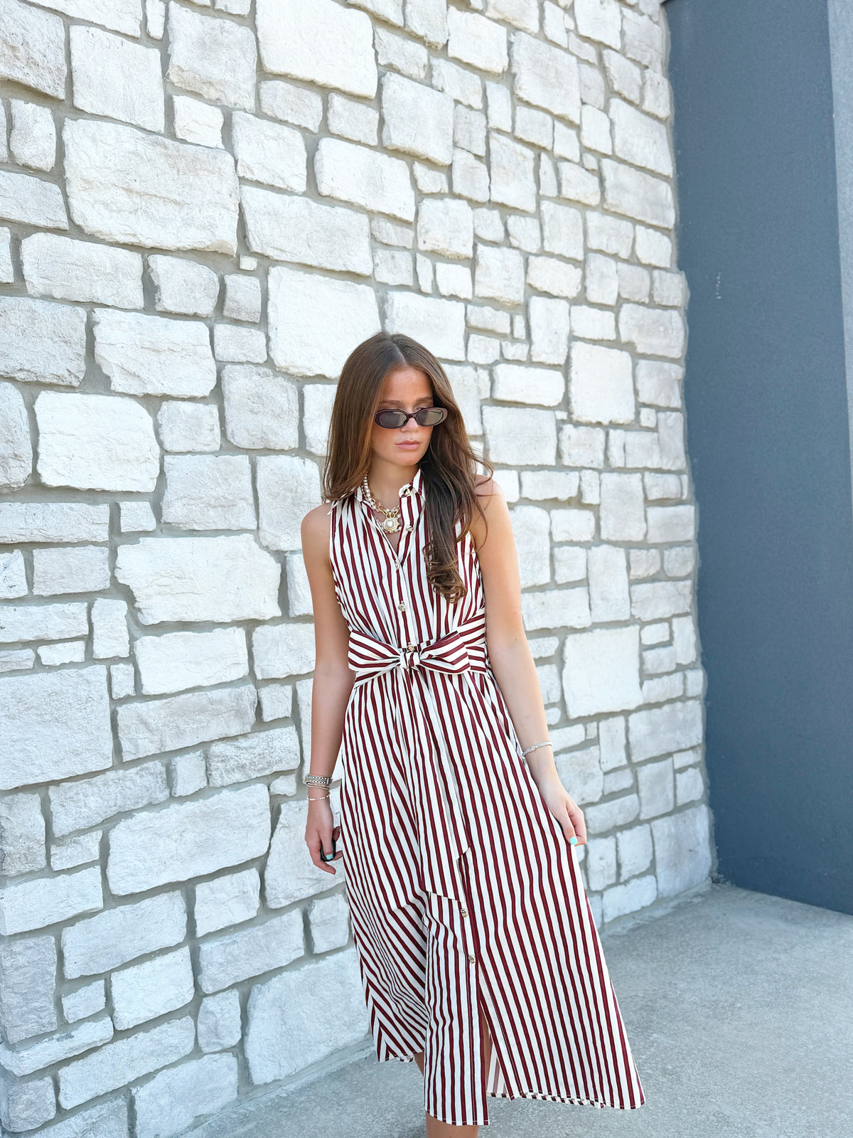 STRIPED SLEEVELESS MAXI DRESS