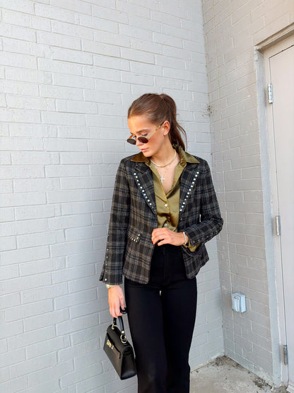 FLEIX PLAID STUDDED JACKET