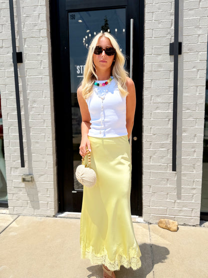 SATIN LACE MIDI SKIRT