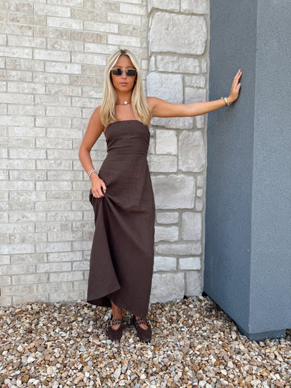STRAPLESS LINEN MAXI