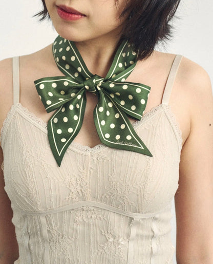 RETRO POLKA SILK TWILL SKINNY SCARF