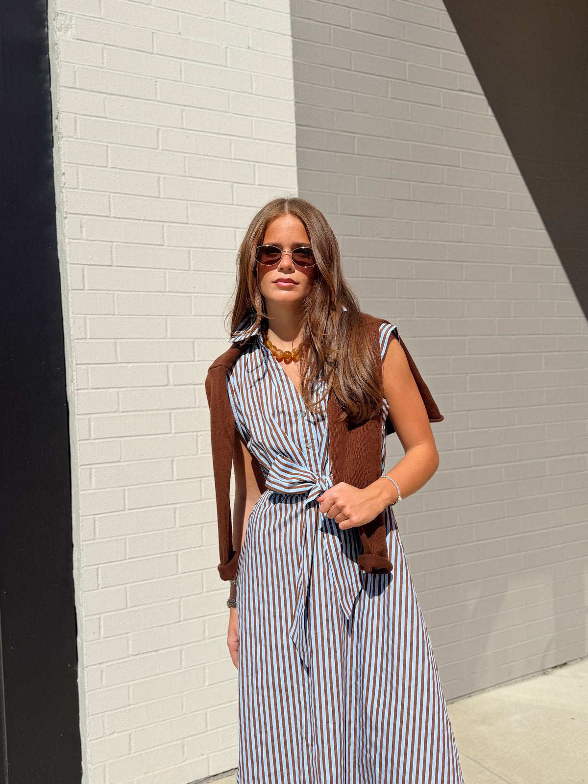 STRIPED TIE WAST MAXI DRESS