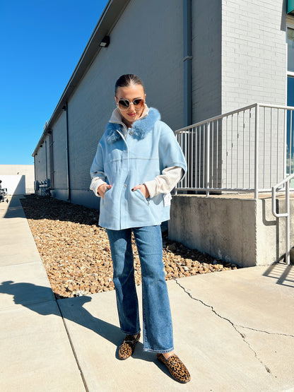 FAUX FUR TRIM CARDIGAN