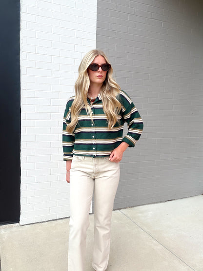 ROLL HEMMED STRIPED CARDIGAN