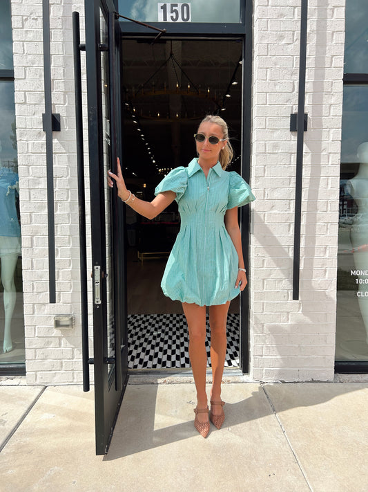 PINSTRIPE BALLOON DRESS