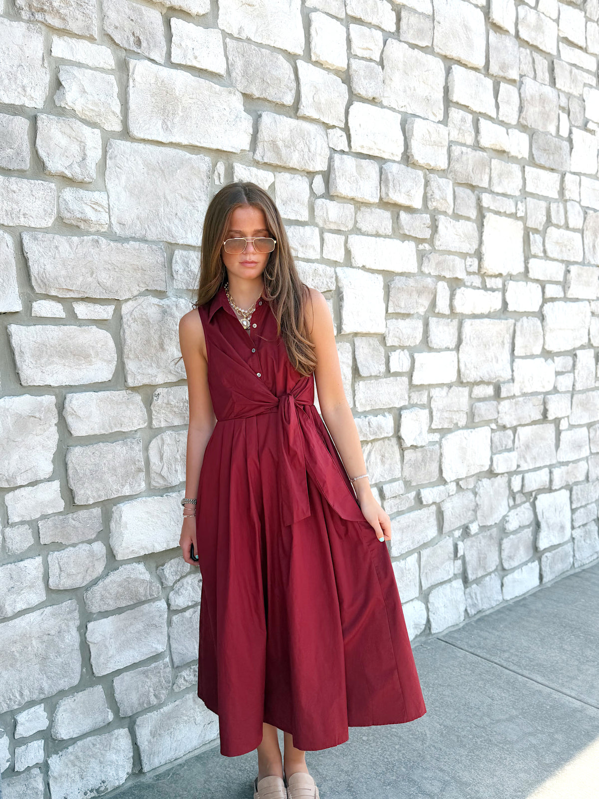 BELTED SLEEVELESS MAXI DRESS
