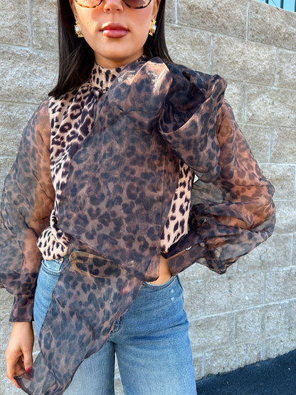 LEOPARD SHEER TIE TOP