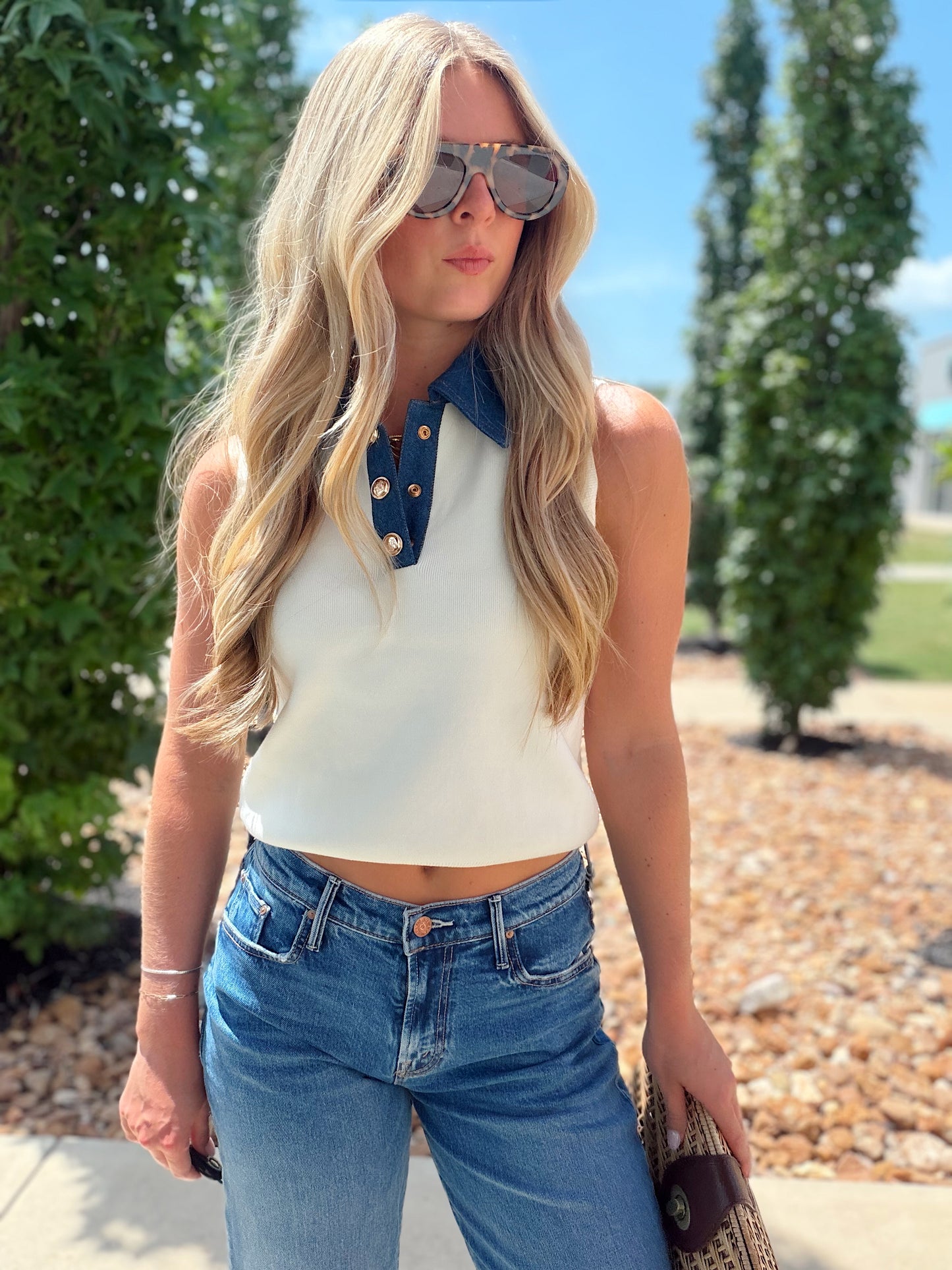 MÁXIME KNIT DENIM COLLAR VEST