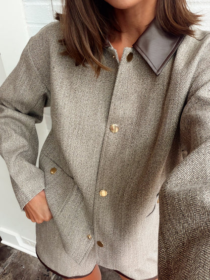 SPECKLED HERRING BONE CROPPED JKT