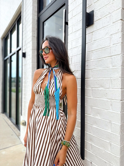 STRIPED WOVEN MINI DRESS