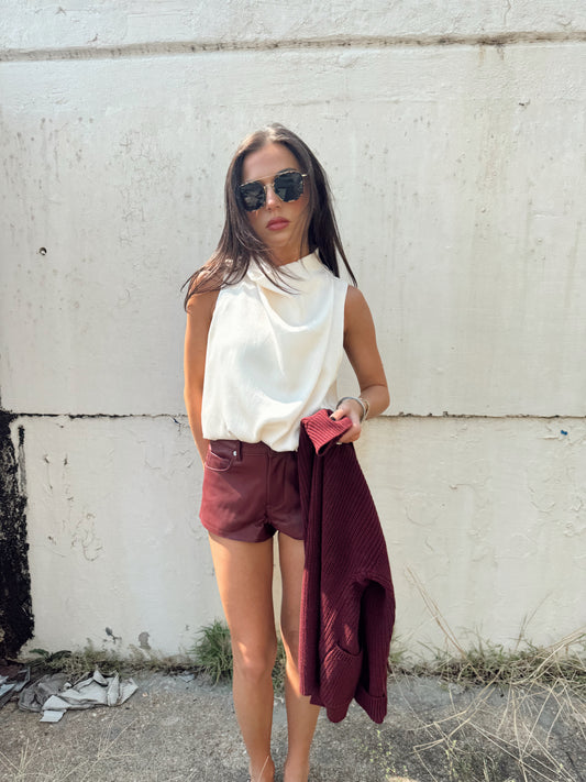 COWL NECK SATIN TOP