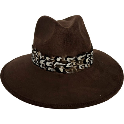 SUEDE HAT WITH BROWN & WHITE FEATHER