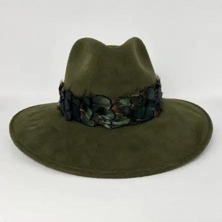 SUEDE HAT WITH GREEN FEATHER
