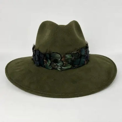 SUEDE HAT WITH GREEN FEATHER