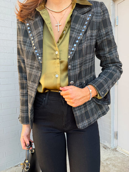 FLEIX PLAID STUDDED JACKET