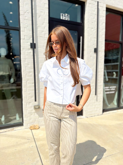 SOLID POPLIN PUFF SLEEVE TOP