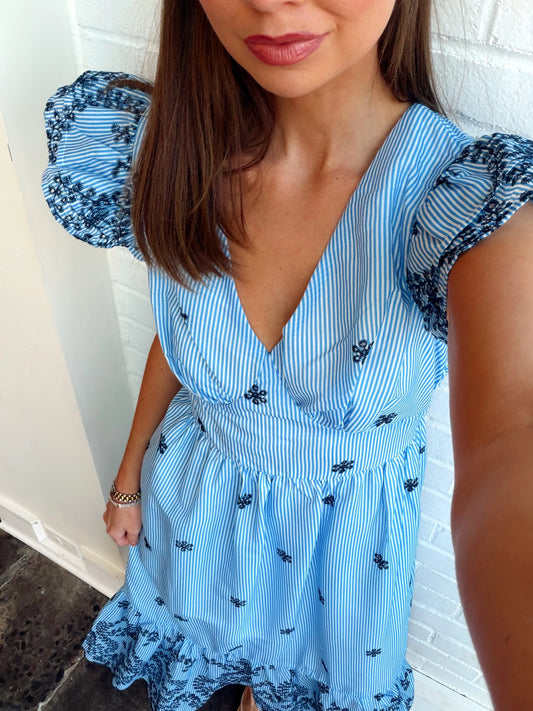 JOLIET STRIPE EYELET MIDI DRESS