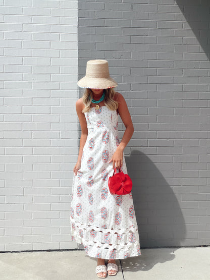 FLORAL DETAIL MAXI DRESS WITH RIC RAC DETAILING