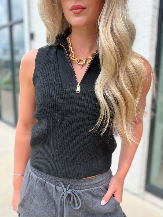 MARLEY KNIT HALF ZIP RIB VEST