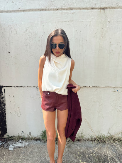 COWL NECK SATIN TOP