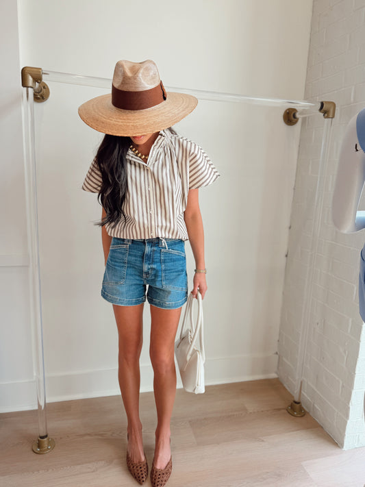 KEINA STRIPED MOCK NECK TOP