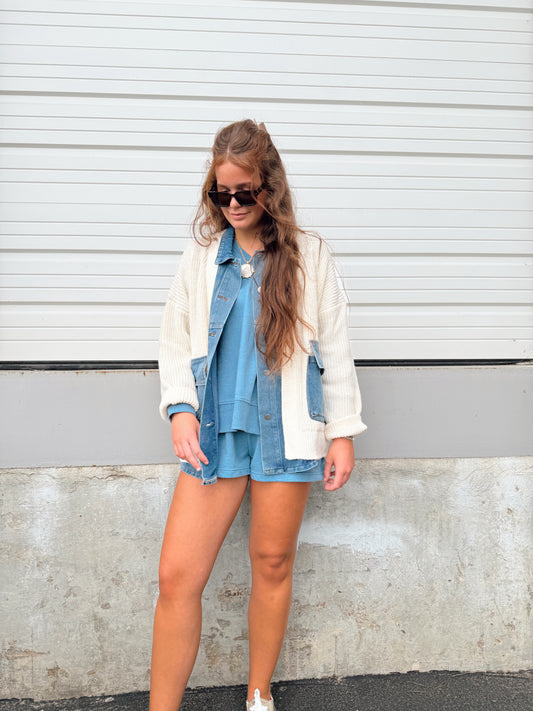 DENIM CONTRAST KNIT JACKET