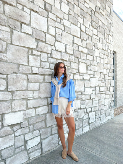 HAILEY STRIPE POPLIN SWEATER BUTTON UP TOP