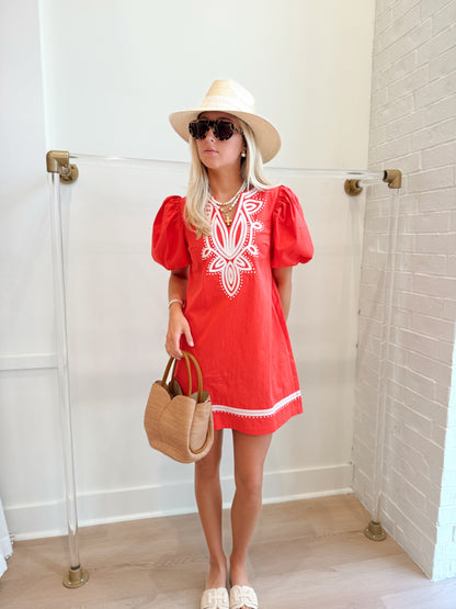 EMBROIDERED DETAIL MINI DRESS