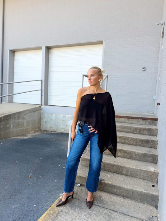 ASYMMETRIC CHIFFON CAPE W/ TUBE TOP
