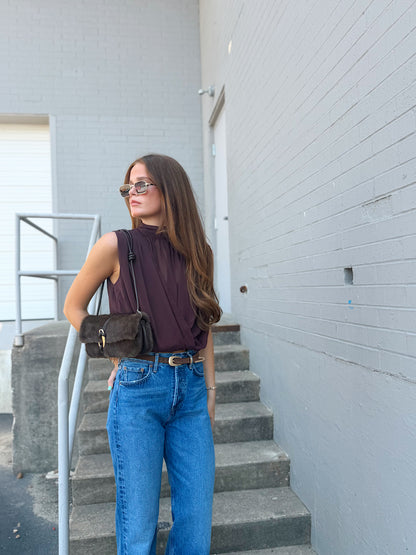 SLEEVELESS DRAPED TOP W/ BACK NECK TIE