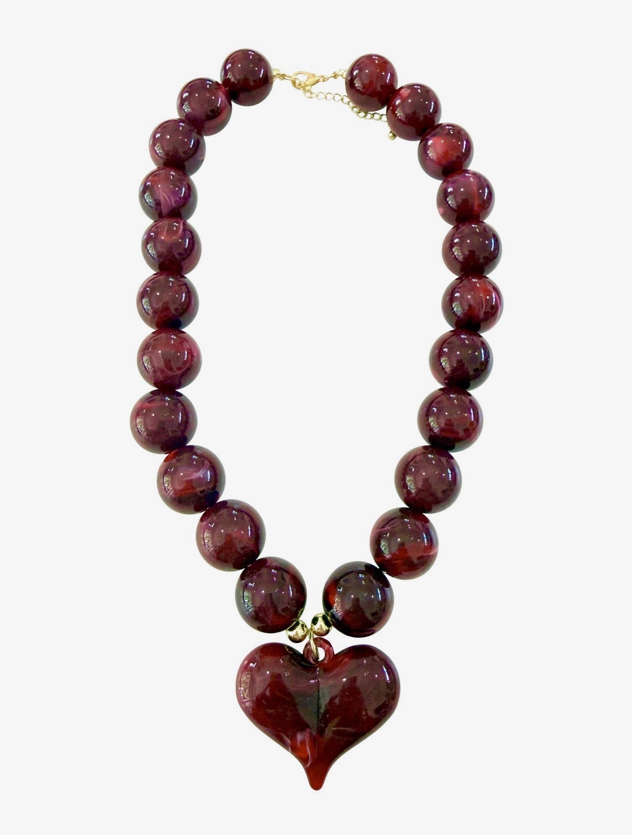 KAIDEN CHUNKY BEADED NECKLACE W/ HEART CHARM