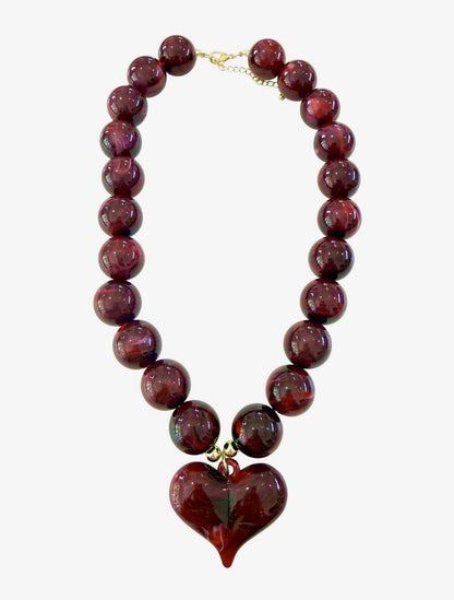 KAIDEN CHUNKY BEADED NECKLACE W/ HEART CHARM