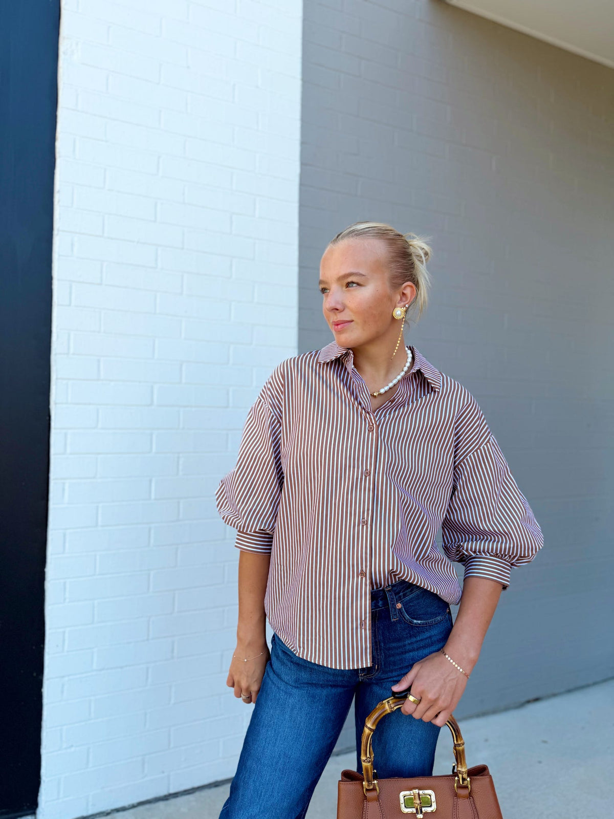 STRIPED BALLOON SLEEVE SHIRT