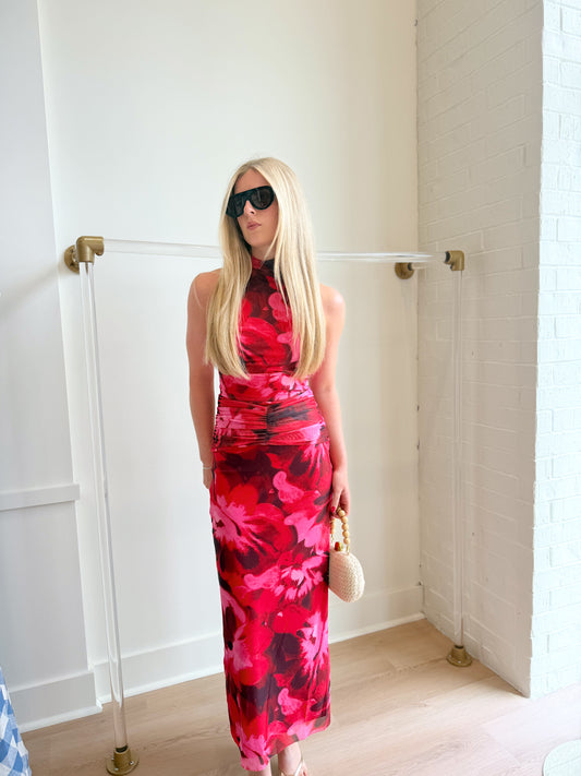 HALTER BACK MESH MAXI