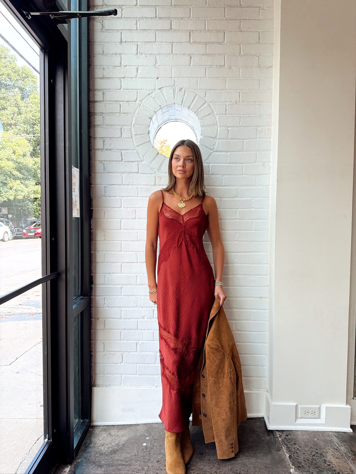 BRUNA LACR INSET MIDI DRESS