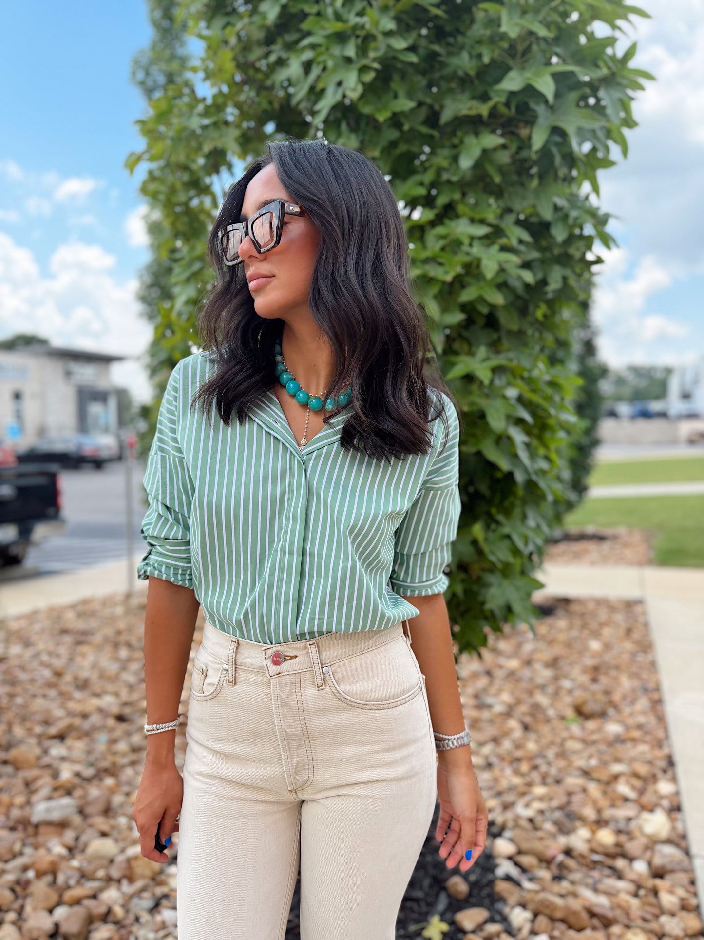 STRIPED BUTTON DOWN SHIRT
