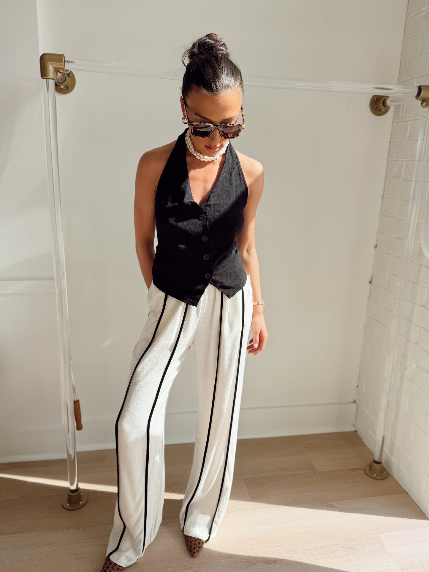 VISCOSE LINEN PANTS W/ PIPING