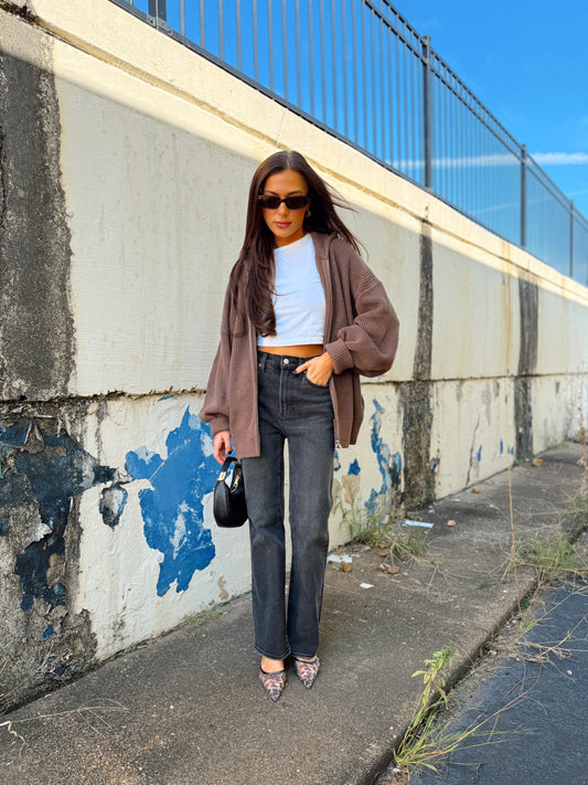 RIBBED ZIP UP CARDI
