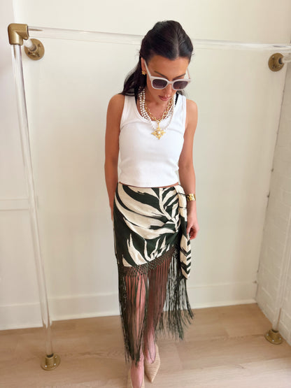 TROPICAL FRINGE MINI MAXI SKIRT